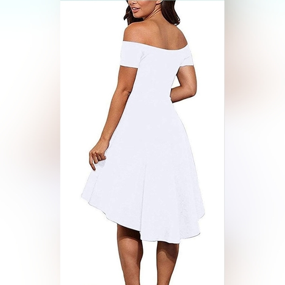 Sarin Mathews Womens Small Off The Shoulder High Low Cocktail Skater Dress - Picture 4 of 12